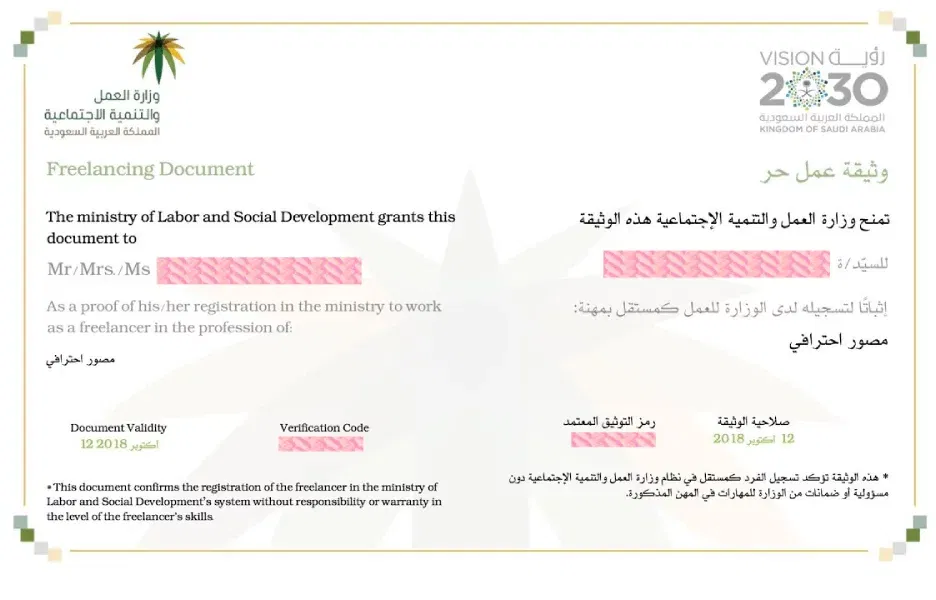 ما هي شروط استخراج وثيقة العمل الحر في المملكة